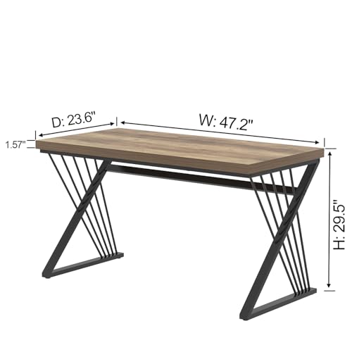 Computer Desk, Modern Home Office Desk, Industrial Wood and Metal Study Writing Work PC Table for Bedroom Living Room, Rustic Oak, 47 Inch