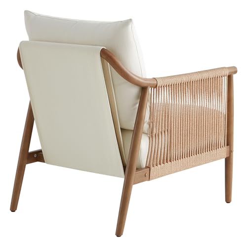 CHITA Braid Accent Chair with Wood Frame and Paper Cord Armrest, Cream | Boho Reading Armchair, FSC Certified Solid Wood Living Room Chair, Bedroom, 33.1"Dx26.4"Wx35.4"H, 300 Lb Capacity