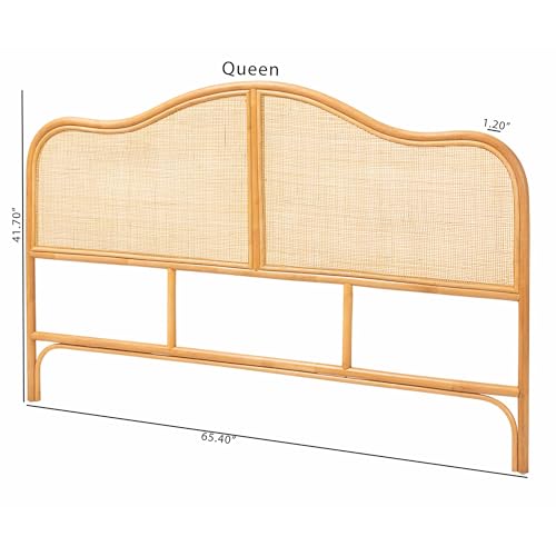 Adelita Natural Rattan Arched Headboard - Handwoven Cane Panel, Coastal Boho Style Bedroom Decor, Queen