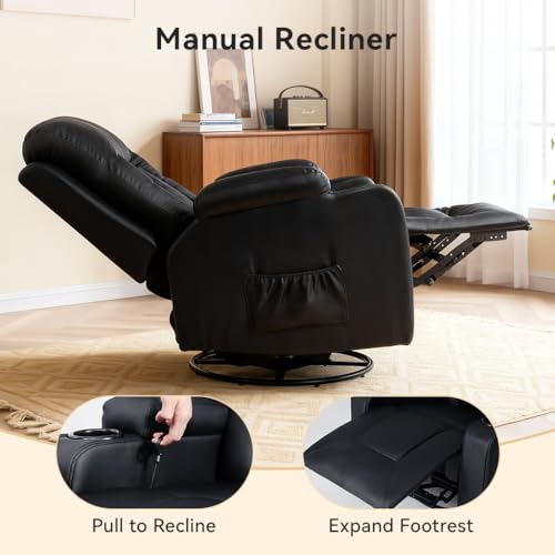 Living Room Furniture Set,Faux Leather Manual Recliner Sofa Sets with Cup Holders,Reclining Couch,Loveseat and Armchair,3+2,Black