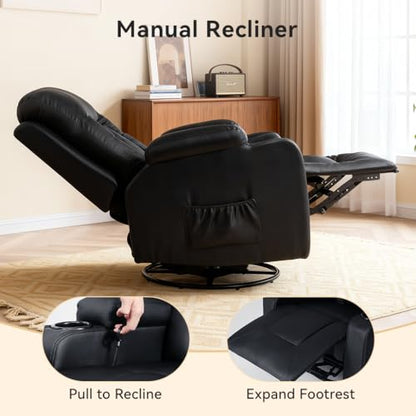 Living Room Furniture Set,Faux Leather Manual Recliner Sofa Sets with Cup Holders,Reclining Couch,Loveseat and Armchair,3+2,Black