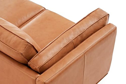 Valencia Artisan Full Leather Sofa 88” - Pure Full Italian Nappa Leather Couch, Solid Wood Accent, Ultimate Comfort, Cognac Tan