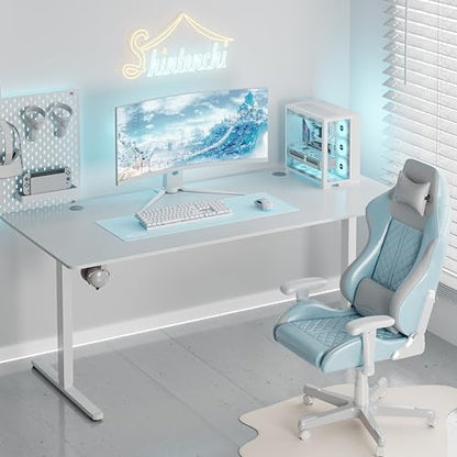 Standing Desk, 71x31 Inch Height Adjustable Electric Sit Stand up Desk, Ergonomic Rising Computer Table, Modern Lift Gaming Desk Workstation for Home Office, White