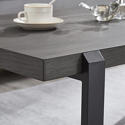 Modern Coffee Table, Rustic Wood and Metal Center Table, Rectangle Cocktail Tea Table for Living Room, Grey, 44 Inch