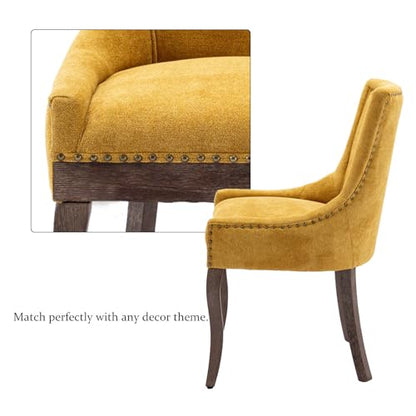 Fabric Vintage Upholstered Side Chairs Set of 6, Farmhouse Solid Wood Kitchen Dining Room Chairs with Nailheads Legs (Fabric Golden Yellow)