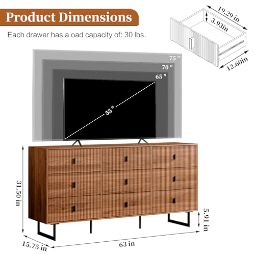 Modern Chest of Drawers with 9 Drawers, Deep Drawers, Clothes Organizer, view 3