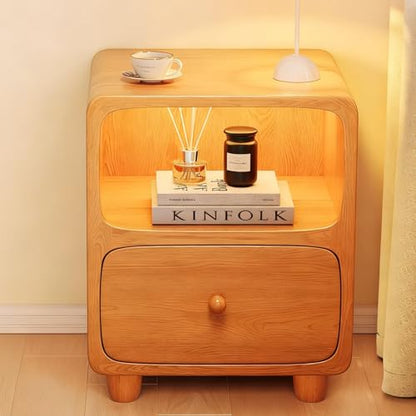 Wood Nightstand with Drawers,Bedside Table with Open Shelf Compact Cabinet for Small Bedrooms Practical No Assembly Required Sturdy Bedside Storage