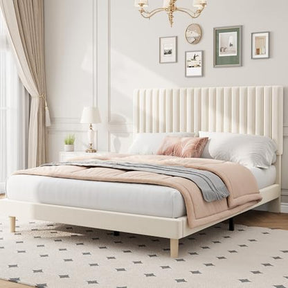 Full Bed Frame with Adjustable Headboard, Velvet Upholstered Platform Bed, view 2