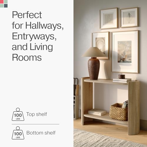 Curved Wood Leg Console Table – Modern Oval Sofa Table with Storage – Mid-Century Narrow Entryway Table – Easy to Assemble Hallway or Living Room Furniture – Light Oak