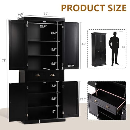Tall Black Kitchen Storage Cabinet with Adjustable Shelves, view 3