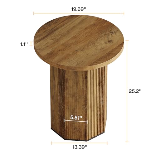 Tribesigns 2pcs Round End Table, Farmhouse Pedestal Side Table, Fluted Wooden Nightstand Drink Stand for Living Room, Bedroom (2)