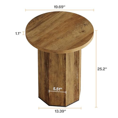 Tribesigns 2pcs Round End Table, Farmhouse Pedestal Side Table, Fluted Wooden Nightstand Drink Stand for Living Room, Bedroom (2)