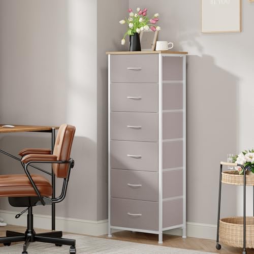 Tall Dresser for Bedroom, 6 Drawer Storage Cabinet, Ash Grey, view 5