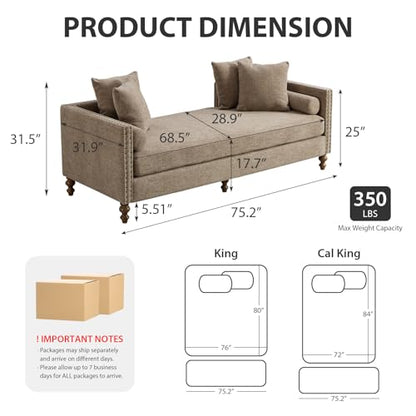 75.2" Oversized Chaise Lounge, Chenille End of Bed Bench with Tufted Arms, view 3