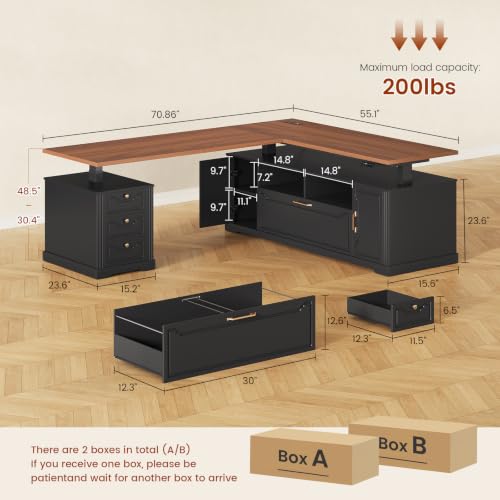 70.9" x 55" L Shaped Standing Desk with 4 Drawers, Electric Executive Desk, view 3