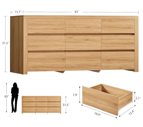 63" Dresser for Bedroom with 9 Drawers, view 4