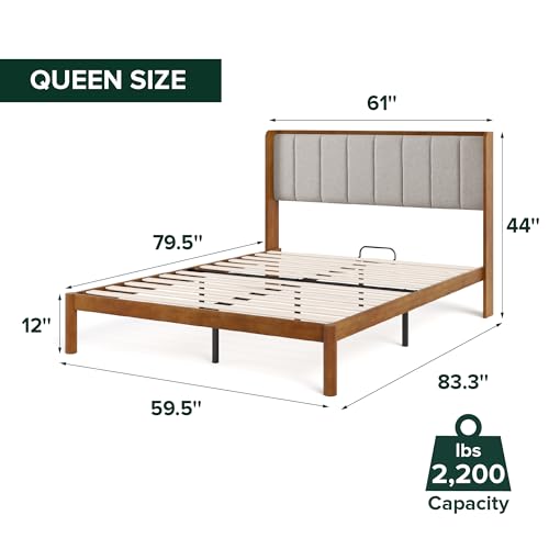 Bamboo Platform Bed with Wingback Headboard, view 3