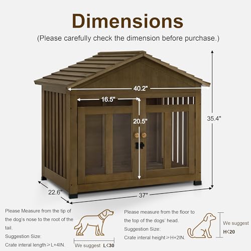 Wooden Dog House Furniture, Solid Wood Pet Kennel Indoor for Small/Medium Dogs, view 4