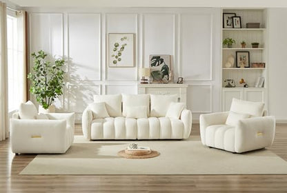 Set of 3 Teddy Sofa for Living Room, Modern 2 Units Deep Seat Sofa Chairs and an Oversized 3-Seater Cloud Boucle Couch for Bedroom, Office, Apartment, Furniture Set, Beige (3 Pieces)