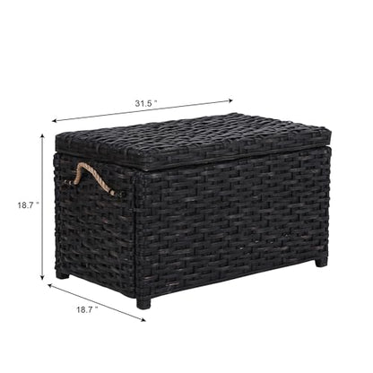 HPM9003D Jacob 31.5" Handwoven Wicker Storage Trunk, Distressed Black, Collapsible for flat storage, for Office, Dorm Room, Entryway, Bedroom, Dining Room