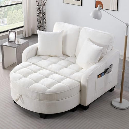 Two-Seater Sofa, Ergonomic and Backrest Design, Ottoman with Storage, view 2