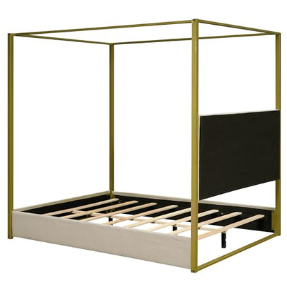 Modern 4-Poster Canopy Platform Bed Queen Size with Channel Upholstery Tufted, view 8