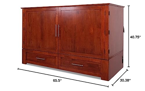Daily Delight Murphy Cabinet Chest Bed with Charging Station & 6" Memory Foam Mattress, Queen (Cherry)