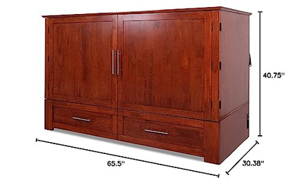 Daily Delight Murphy Cabinet Chest Bed with Charging Station & 6" Memory Foam Mattress, Queen (Cherry)