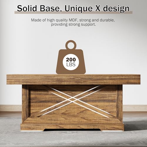 39 in Rustic Coffee Table for Living Room with X-Design, Rectangle | Farmhouse Center Table Wooden Pedestal, Space Saving, Home Office Tea Accent Table Dining Room Apartment, Walnut
