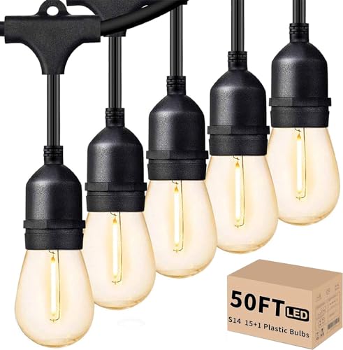 Outdoor Led String Lights 50FT, Patio Lights with 16pcs S14 Shatterproof Bulbs, view 2