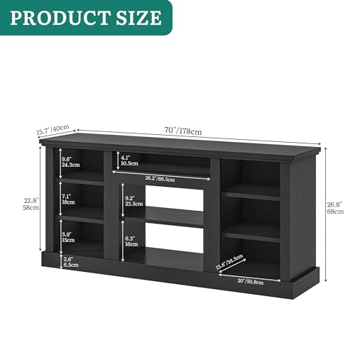 Farmhouse TV Stand with Adjustable Shelves & Open Storage, Black, view 3