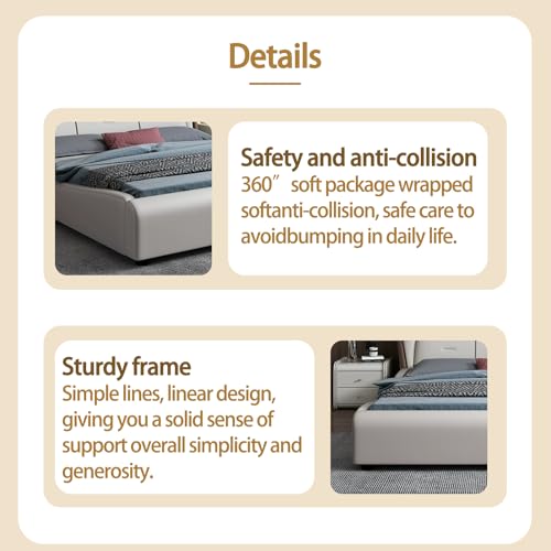 Modern Leather Bed with Soft Headboard, Nightstand, view 7