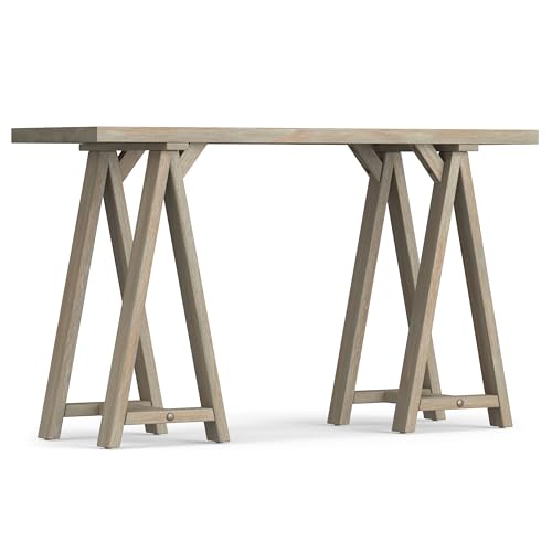 Sawhorse SOLID WOOD 50 inch Wide Modern Industrial Console Sofa Table in Distressed Grey for the Living room Entryway and Bedroom