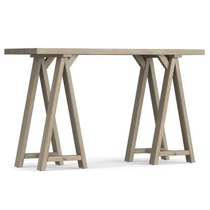 Sawhorse SOLID WOOD 50 inch Wide Modern Industrial Console Sofa Table in Distressed Grey for the Living room Entryway and Bedroom