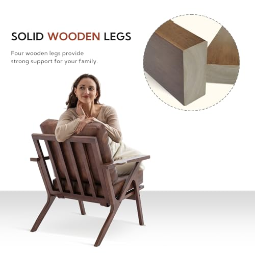 Mid Century Modern Chairs,Accent Chairs Set of 2, Comfy Upholstered PU Leather Armchair with Solid Wood Frame, Retro Leisure Chair Reading Nook Chair for Living Room Bedroom Office