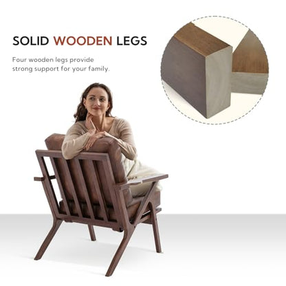 Mid Century Modern Chairs,Accent Chairs Set of 2, Comfy Upholstered PU Leather Armchair with Solid Wood Frame, Retro Leisure Chair Reading Nook Chair for Living Room Bedroom Office