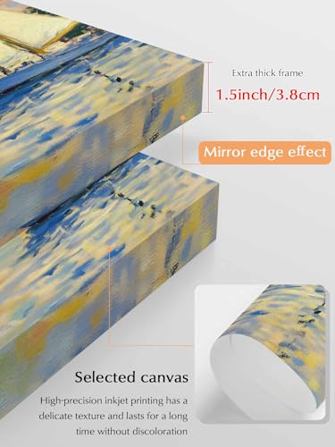 NuYeBiofx Coastal Ocean Sailboat Canvas Wall Art Prints,48"x32" Framed Picture Artwork Nautical Theme Oil Painting Art Printed Canvas Oil Painting for Living Room Bedroom Office,Ready to Hang