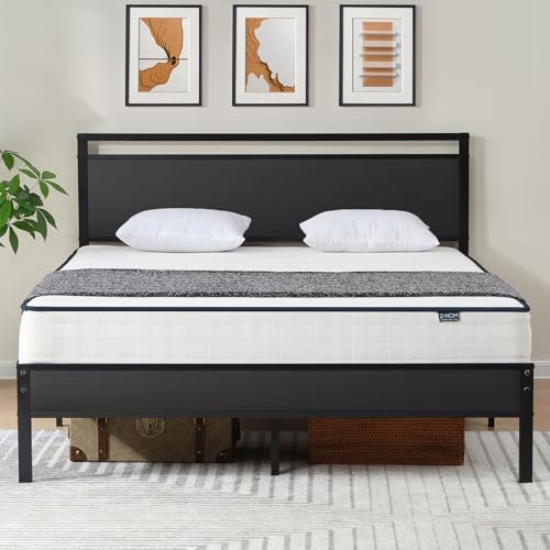 Full Bed Frame with Wooden Headboard & Footboard,Metal Platform Bed, view 2