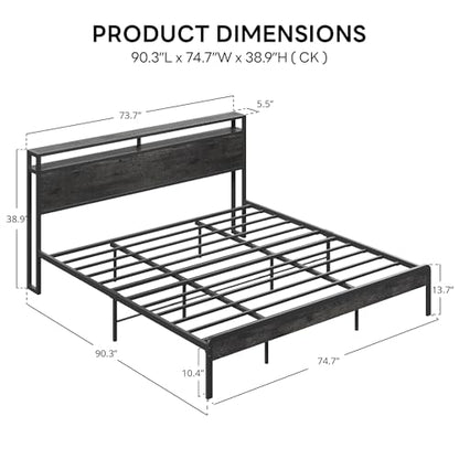 King bed frame with storage shelf, view 3