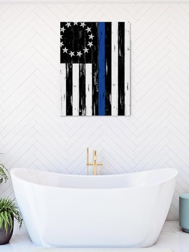 NuYeBiofx Independence Day American Flag Canvas Wall Art Prints,48"x32" Framed Picture Artwork Retro Blue Black Stripes Printed Canvas Oil Painting for Living Room Bedroom Office,Ready to Hang