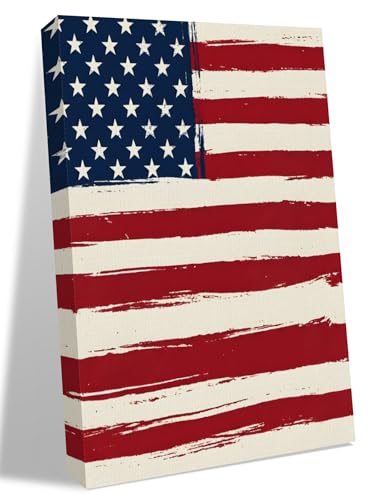 NuYeBiofx 4th of July Stars and Stripes Flag Canvas Wall Art Prints,40"x28" Framed Picture Artwork Patriotic Abstract Stripe Printed Canvas Oil Painting for Living Room Bedroom Office,Ready to Hang