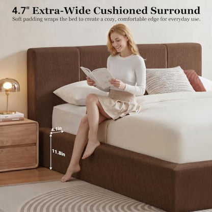 Queen Bed Frame w/ Channel Headboard, Cloud Upholstered Platform Bed Frame, view 7