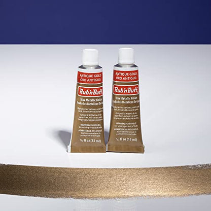 Rub n Buff Wax Metallic Finish - 2 Rub n Buff Antique Gold 15ml Tubes - Versatile Gilding Wax for Finishing Furniture Antiquing and Restoration - Rub and Buff Colors Set of Two