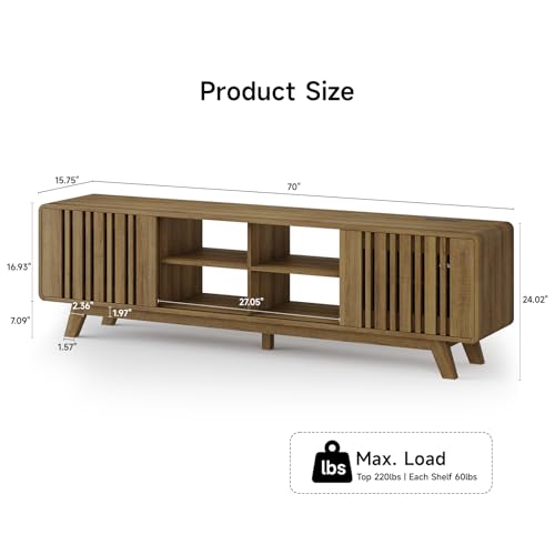 70" TV Stand for TV Up to 85", Mid-Century Modern Television Stand, view 3
