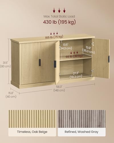 VASAGLE Contemporary Buffet Cabinet with Adjustable Shelves, Fluted Doors, view 4