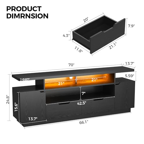 TV Stand for TVs up to 85", LED Lights and Power Outlets, Black, view 3