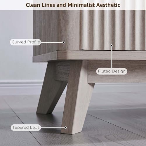 70" Mid Century Modern Fluted TV Stand w/ 2 Soft Close Door,Alder White, view 7