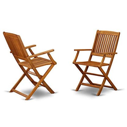 MNCM3CANA 3 Piece Folding Patio Bistro Sets Outdoor Set Contains a Round Acacia Wood Coffee Table and 2 Folding Arm Chairs, 30x30 Inch, Natural Oil