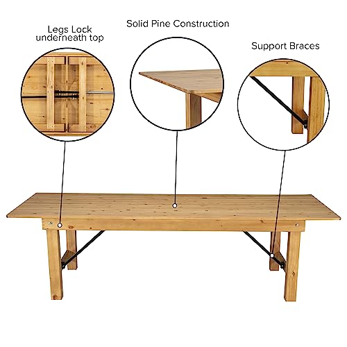 Hercules Commercial Grade Farmhouse Dining Table | Solid Pine Foldable Table for 10 in Antique Rustic Light Natural | Rustic Charm for Home and Events