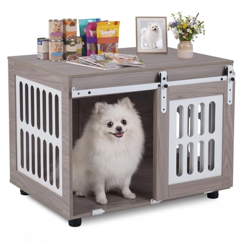 31.5" Dog Crate Furniture with Barn Door for Small Medium Dogs, view 2